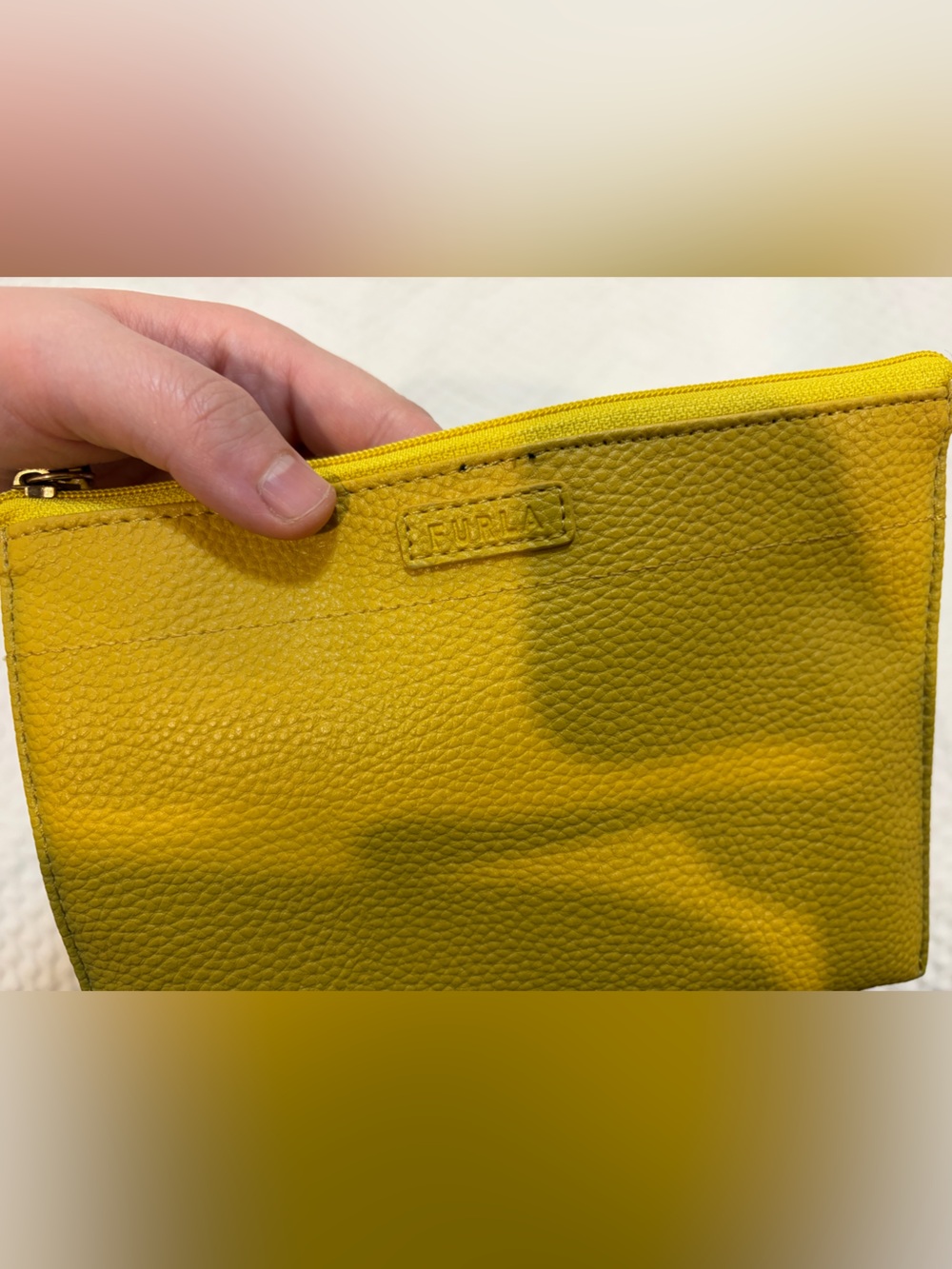 Furla Yellow Pebbled Leather Zip Pouch